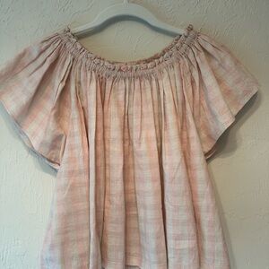 Elegant Pink Plaid Off-Shoulder Blouse